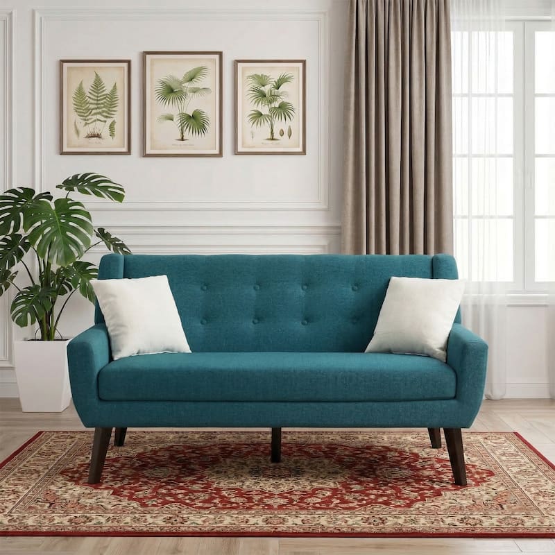 Modern 63-Inch Linen Tufted Loveseat Sofa with Pillows