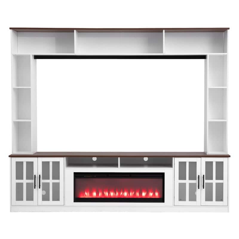 Modern 95.5" Wall Unit Entertainment Center with Bookshelves for TVs up to 80" with Electric Fireplace and Adjustable Shelves