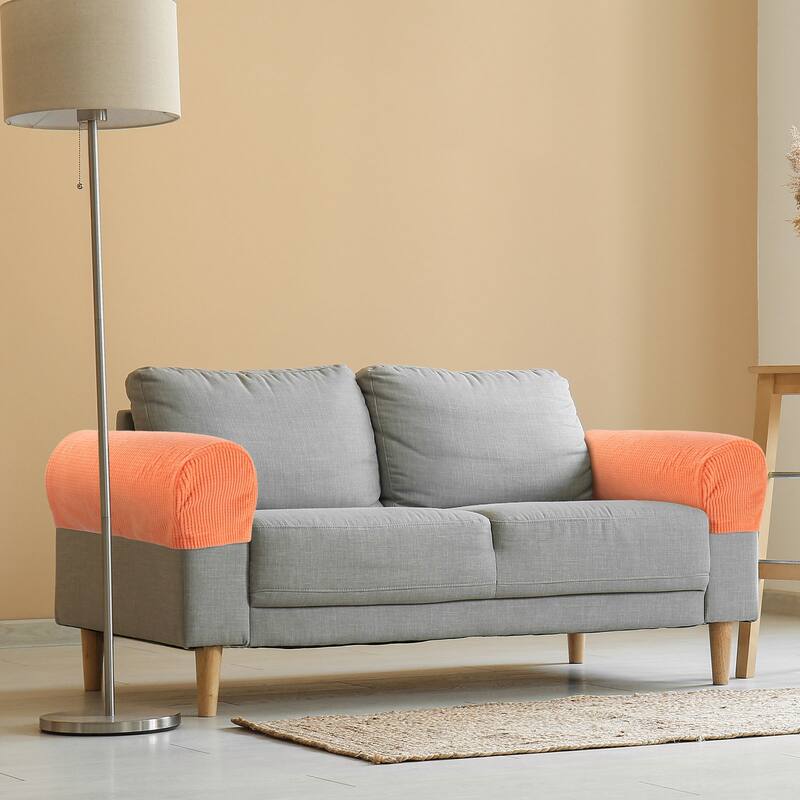 Stretch Armrest Cover Armchair Anti-Slip for Sofa Couch w/Twist Pins - Ivory-White