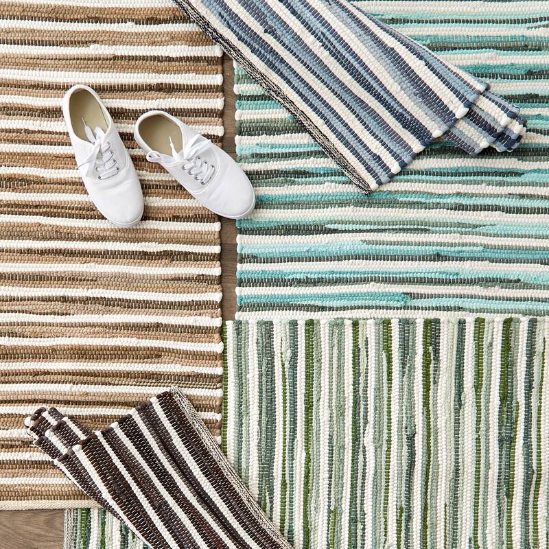 Stonewash Blue Slim Stripe Cotton Chindi Rug 2Ft 3Inx6Ft