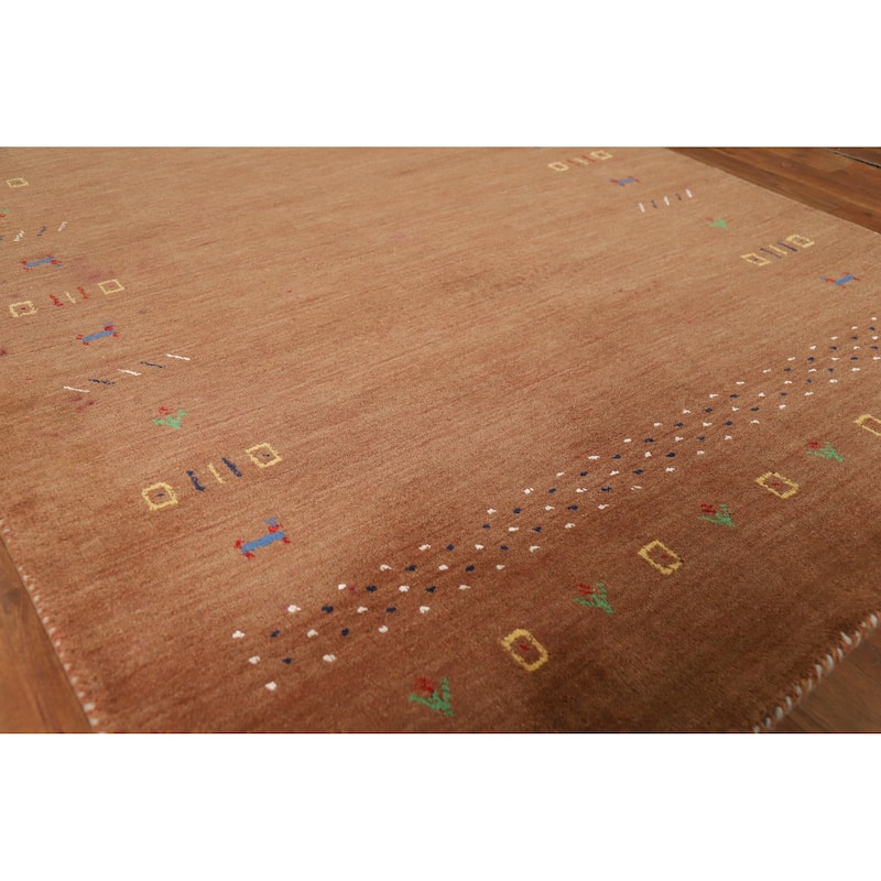Hand Knotted Oriental 100% Wool Carpet Tribal Tribal Brown Gabbeh Area Rug - 5' 9'' X 4' 1''