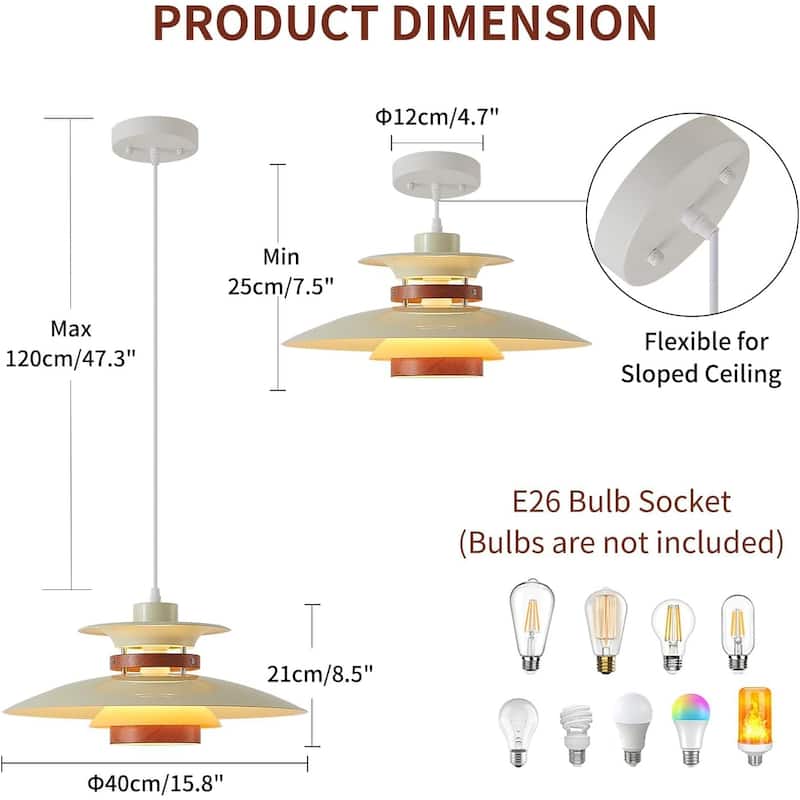 Adjustable dining room light beige+dark wood pendant lamp wood, metal hanging light