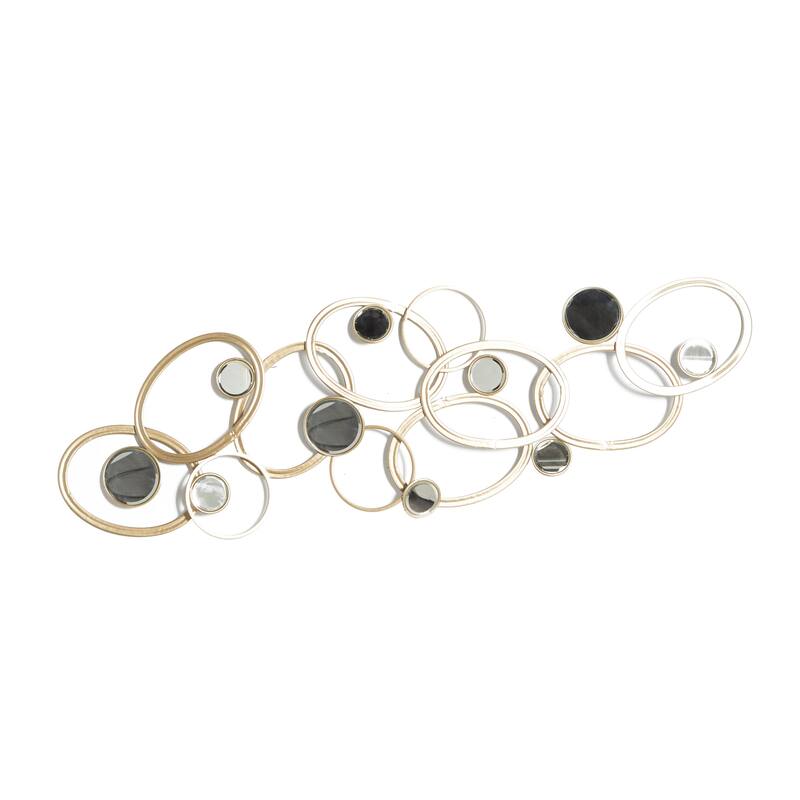 Metal Geometric Home Wall Decor with Round Mirrored Accents - Roche River Decor - Gold - 52"W, 16"H