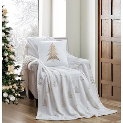 Snowden Gold Metallic Microplush Throw and Décor Pillow Set