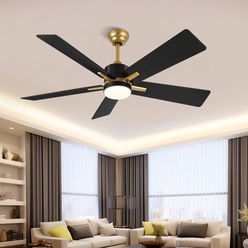 52 Inch Smart Ceiling Fan with Light Remote and APP Control - Black