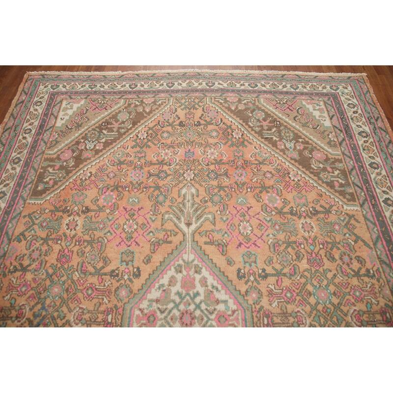 Hand Knotted Oriental 100% Wool Carpet Traditional Medallion Coral Hamedan Area Rug - 9' 8'' X 6' 11''