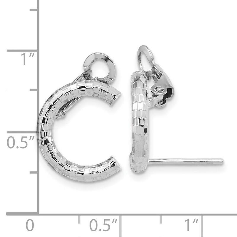 Curata 14k White Gold Textured Horseshoe Clip and Post Earrings 15.8x2.9mm