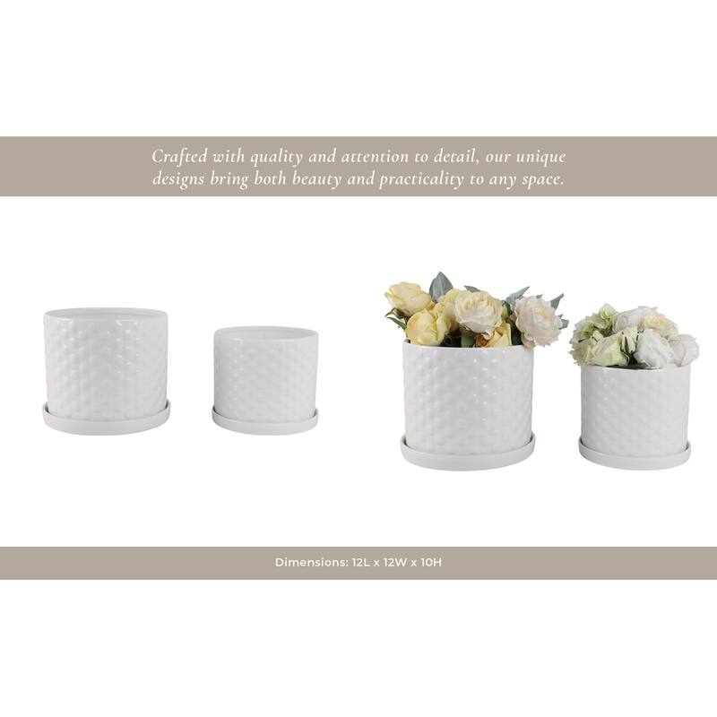 Ceramic Planter Dot Texture Gloss Finish (Set of 2) - 10", 9" White - 12" x 12" x 10"
