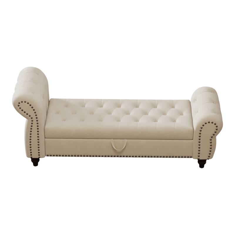 Tufted Upholstery Storage Bench with Nailheads
