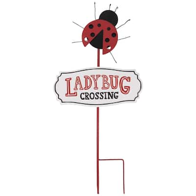 Ladybug Crossing Metal Outdoor Garden Stake - 23"