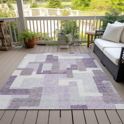 Machine Washable Indoor/ Outdoor Chantille Contemporary Blocks Rug