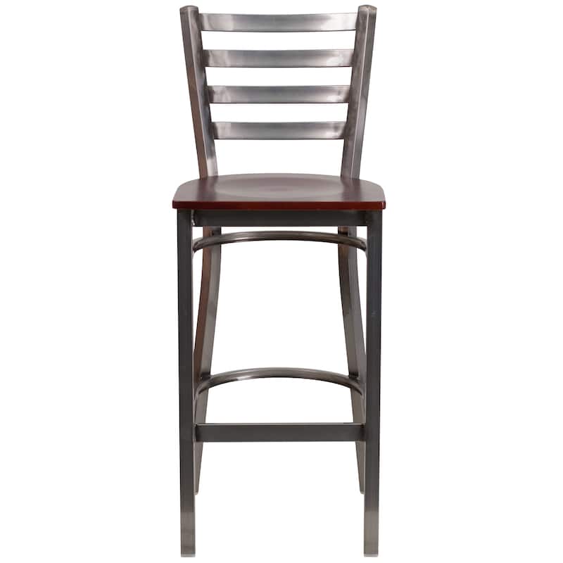 Clear Coated Ladder Back Metal Restaurant Barstool - 17"W x 18"D x 42.25"H