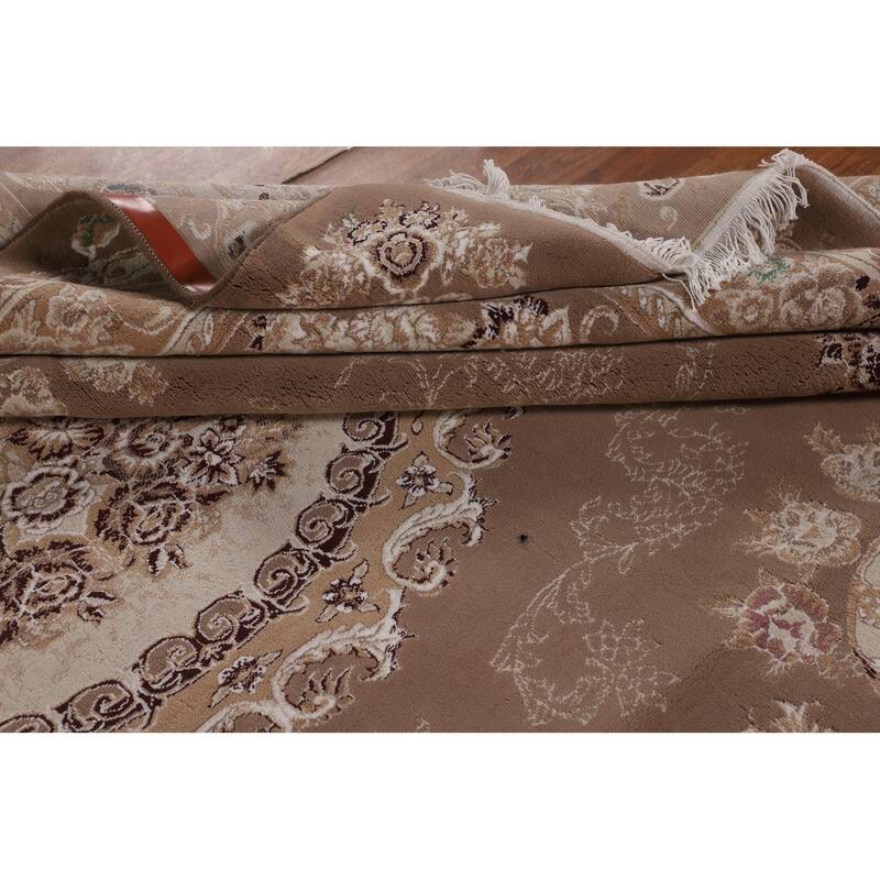 Brown Floral Kashan Turkish Area Rug Machine Made Traditional Carpet - 8'2" x 11'7"