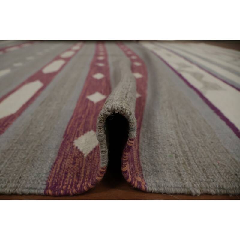 Hand Woven Oriental 100% Wool Carpet Southwestern Tribal Greys & Charcoal Kilim Area Rug - 10' 3'' X 8' 3''
