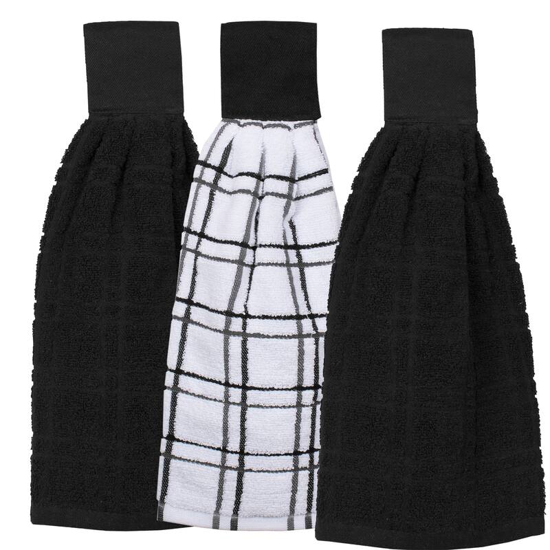 Ritz 3-Pack Solid and Multi Check Tie Towel Set - Black
