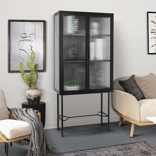 Living Room Display Cabinet with 2 Glass Doors with Adjustable Shelves ...