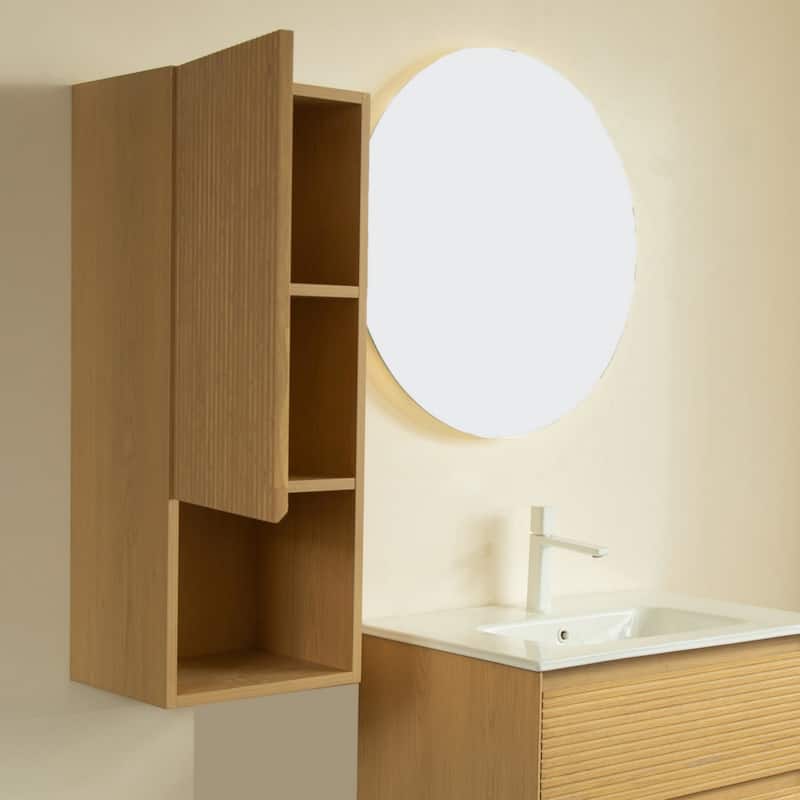 Modland 14"W x 59''H Wall Mounted Bathroom Cabinet - Narrow Waterproof Plywood, Corolla Oak for Over Toilet Storage