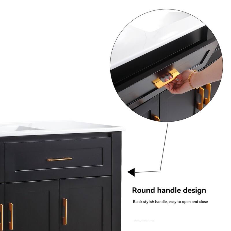 48 Inch Bathroom Vanity with Ceramic Sink Combo, MDF Freestanding Vanity Cabinet with 4 Soft Close Doors and 4 Drawers
