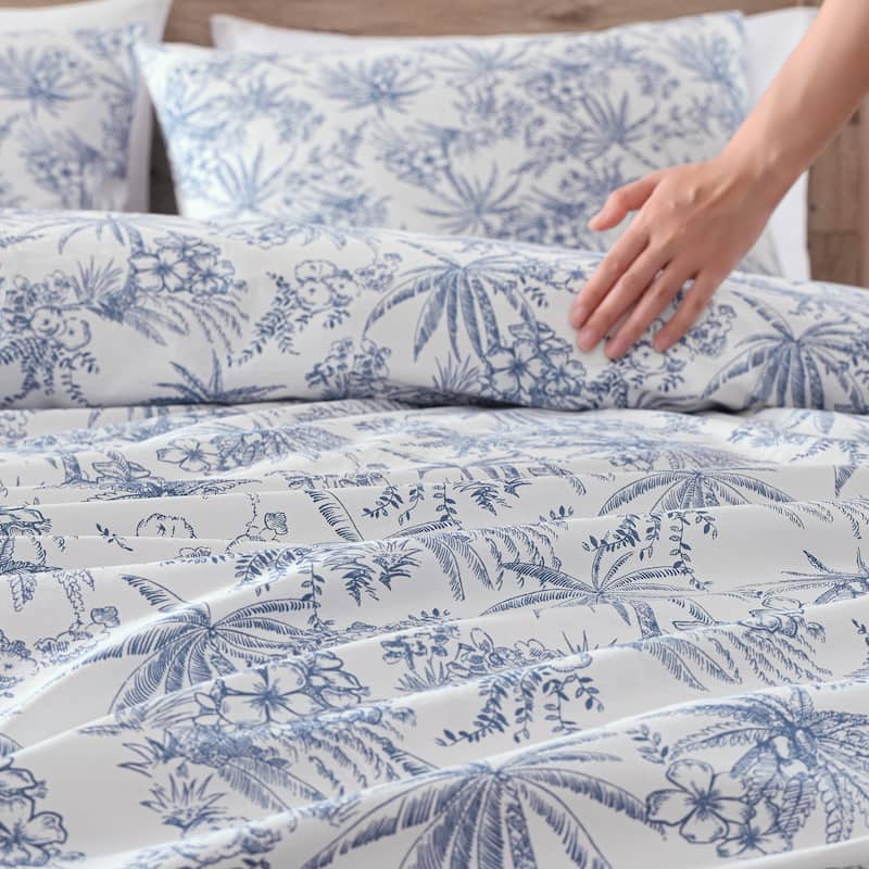 Tommy Bahama Pen And Ink Blue Cotton 3 Piece Duvet Cover Set