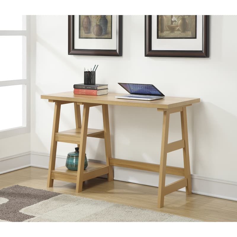 Convenience Concepts Designs2Go Trestle Desk with Shelves - Light Oak