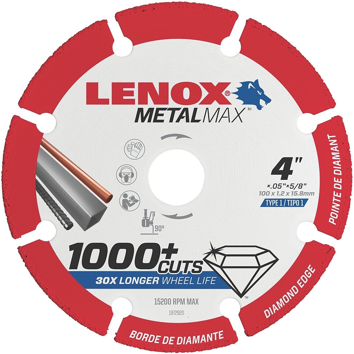 Pack of 5 Lenox 1972920 4/" x 5//8/" Hole Metal Max Diamond Edge Cut Off Wheels