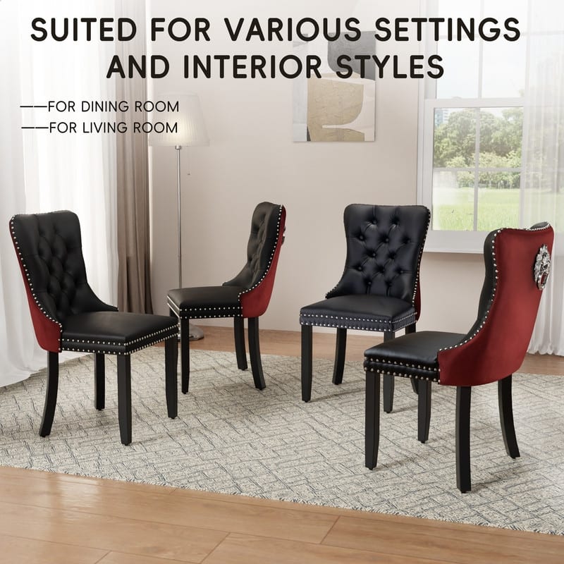 High-end Tufted Velvet Upholstered Nailhead Dining Chair Set of 4