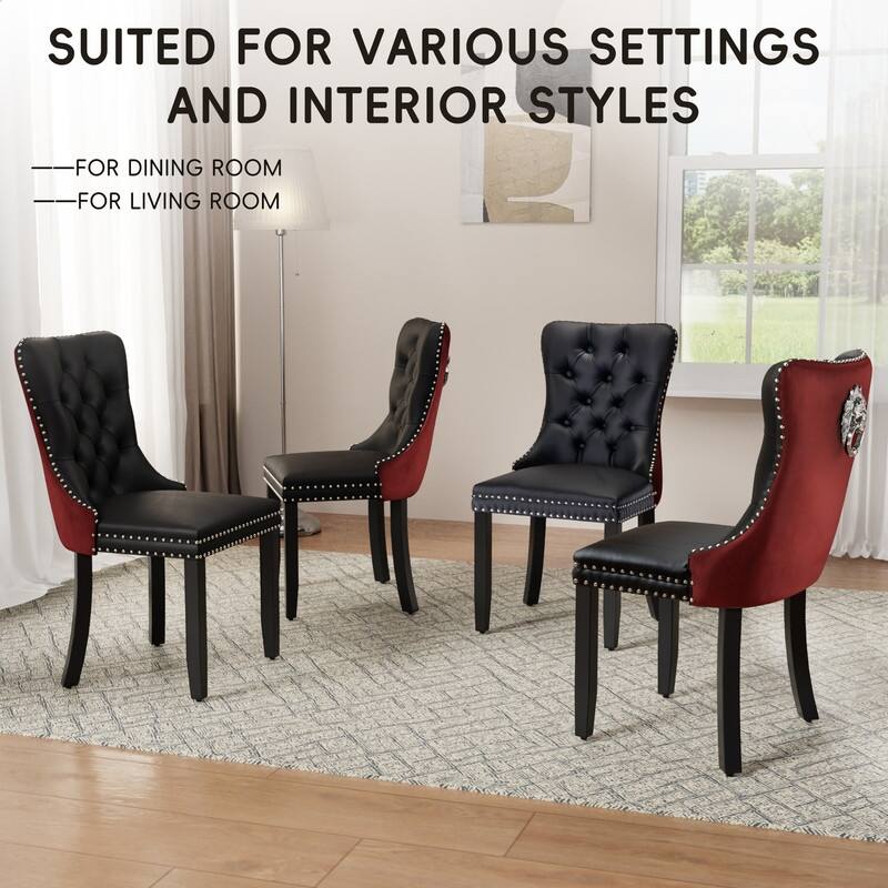 High-end Tufted Velvet Upholstered Nailhead Dining Chair Set of 6