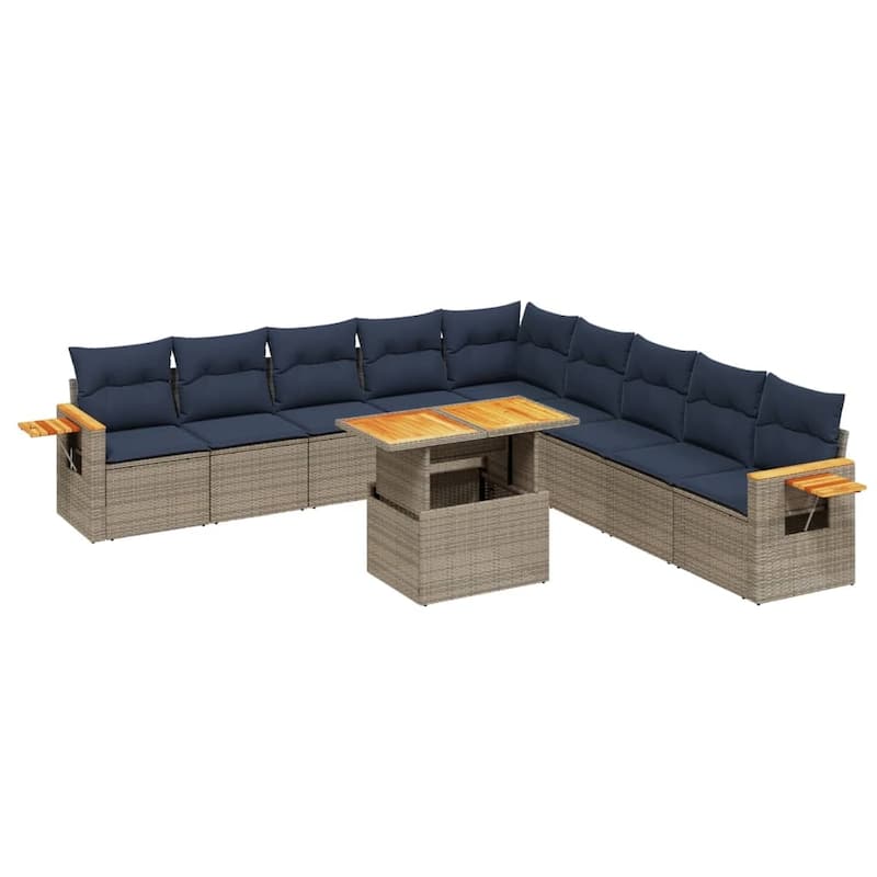 vidaXL Patio Sofa Set with Cushions Outdoor Furniture 11 Piece Poly Rattan - 21.7 x 24.4 x 27.2