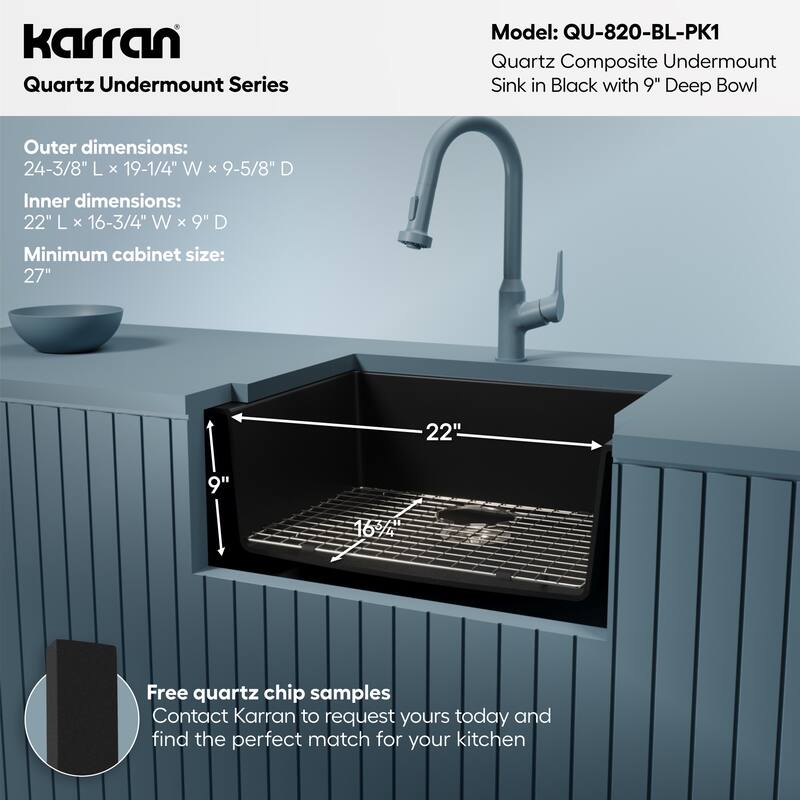Karran Undermount 24.38 in Single Bowl Quartz Kitchen Sink Kit