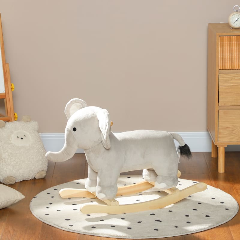 Rocking Horse, Kids Rocking Animal, Elephant Rocker with Realistic Sounds, Plush Ride on Toy for Years 2-4, Gray