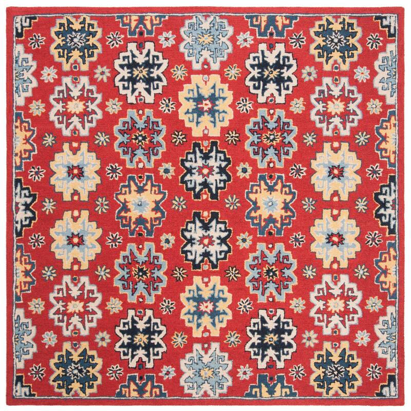 SAFAVIEH Handmade Heritage Floret Damask Traditional Oriental Wool Rug - 6' Square - Red/Blue