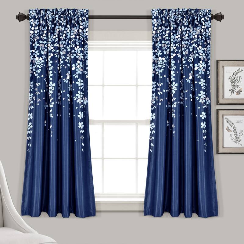 Lush Decor Weeping Flowers Room Darkening Curtain Panel Pair - 52"W x 63"L - Navy
