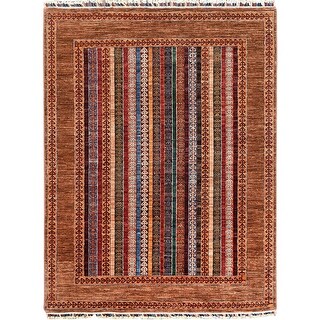 Shahbanu Rugs Brown, Hand Knotted, Afghan Super Kazak with Shawl Design ...