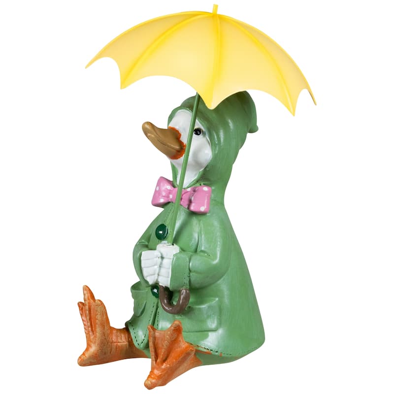 Sitting Duck in Raincoat and Umbrella Outdoor Garden Statue - 10.5"