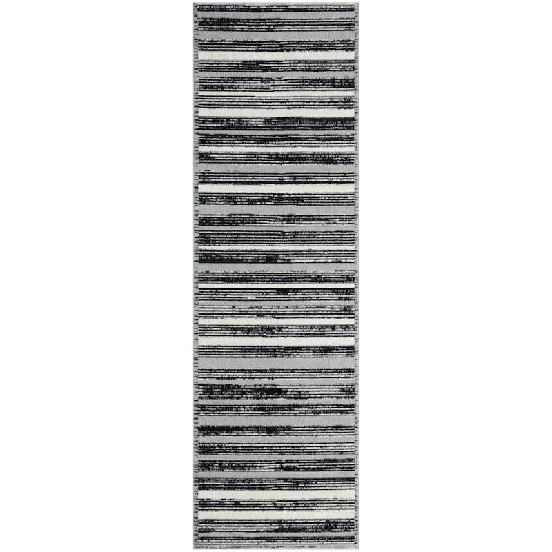 Everwash Treasure Striped Modern Machine Washable Area Rug