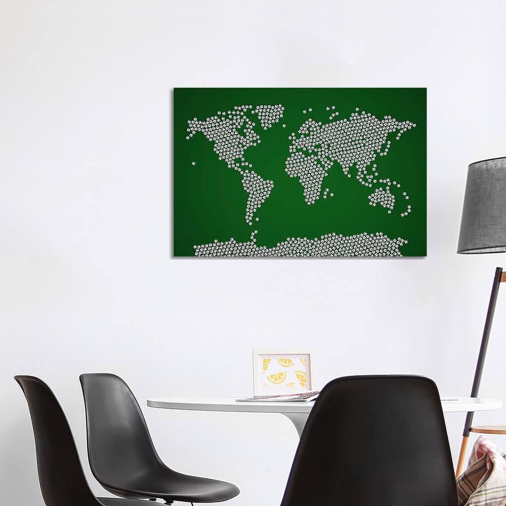 iCanvas "Football Soccer Balls World Map" by Michael Tompsett Canvas Print