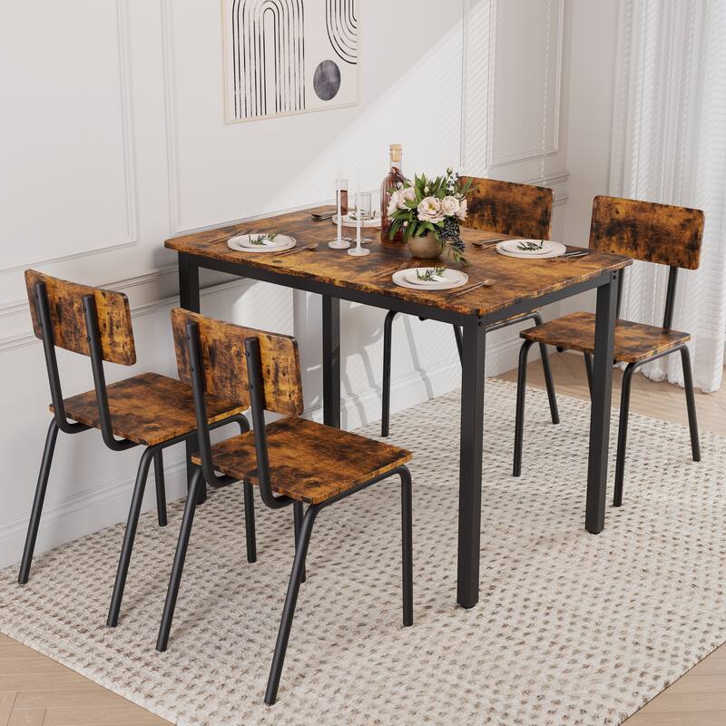 Modern 5-Piece Dining Set for Small Spaces - 43" Table with 4 Chairs, Sturdy Metal Frame & Easy-to-Clean MDF Surface