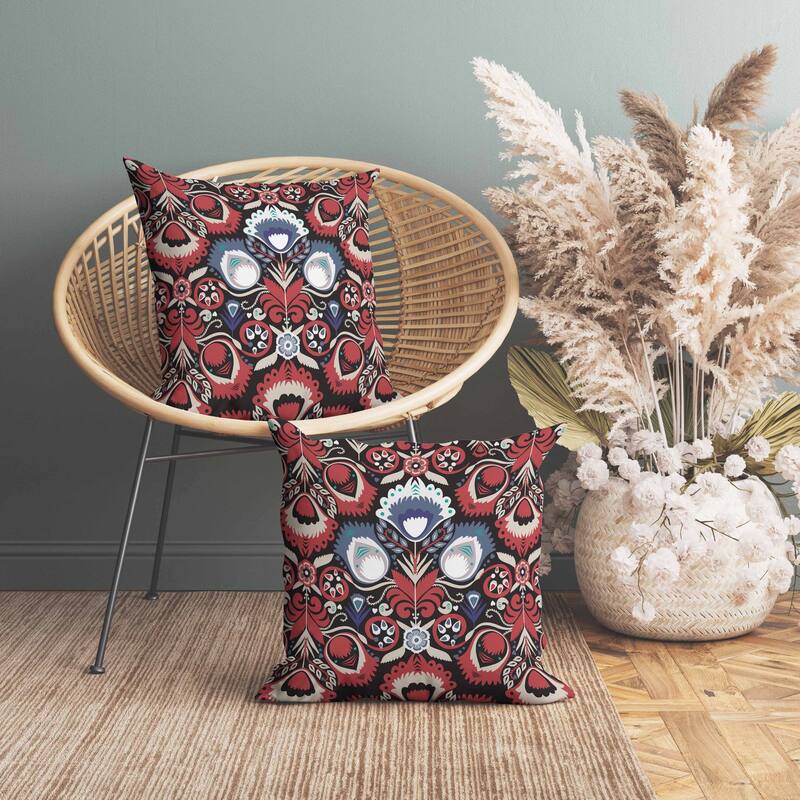 Whimsical Cat Eye Indoor/Outdoor Reversible Throw Pillow Red and Blue