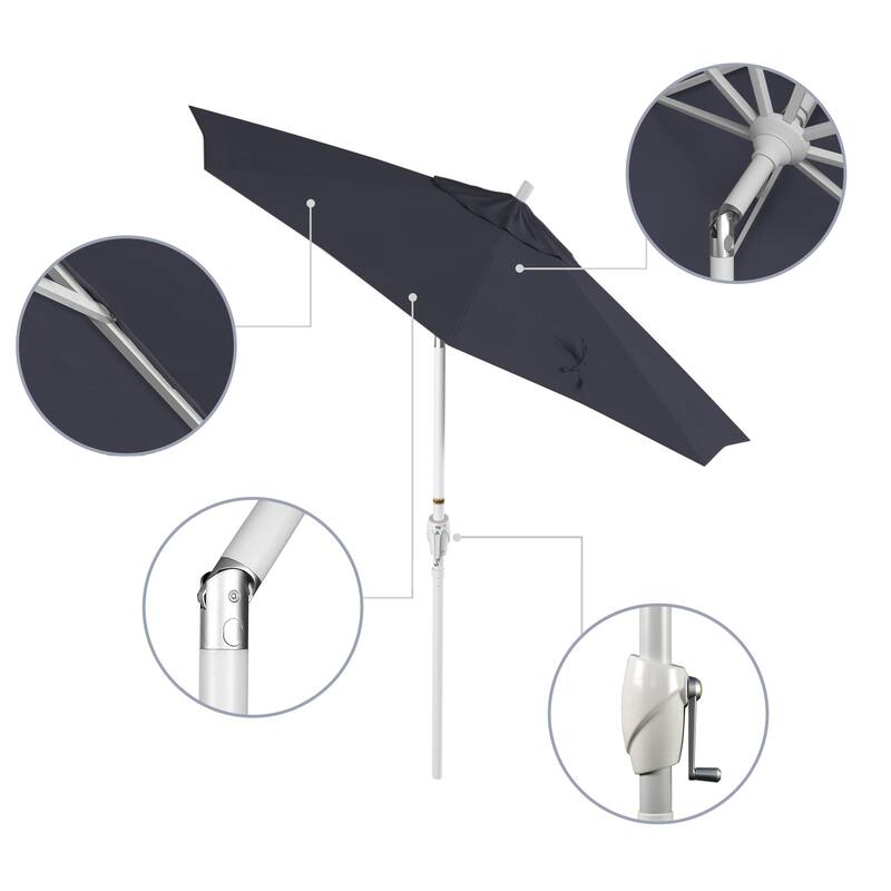 California Umbrella 7.5' Round Crank Lift Push Button Tilt White Aluminum Patio Umbrella Sunbrella