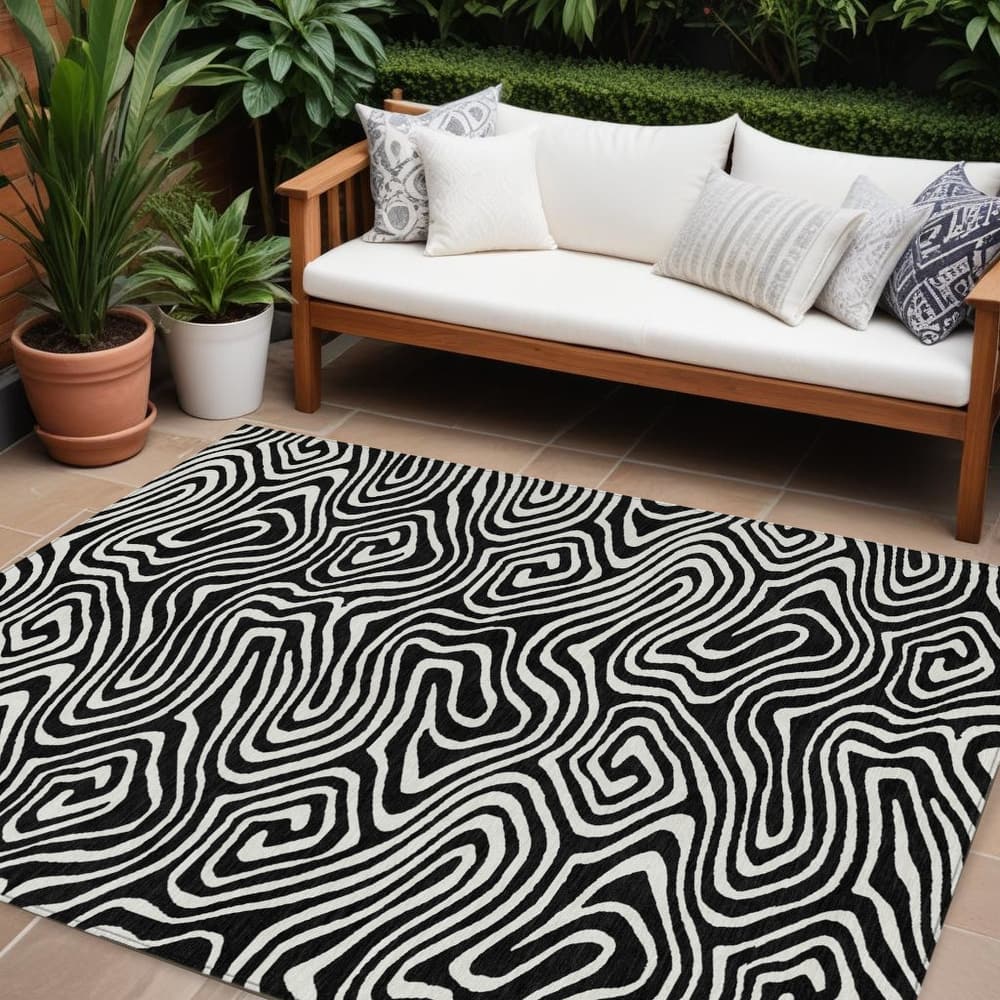 HomeRoots Abstract Transitional Rectangle Outdoor Rug
