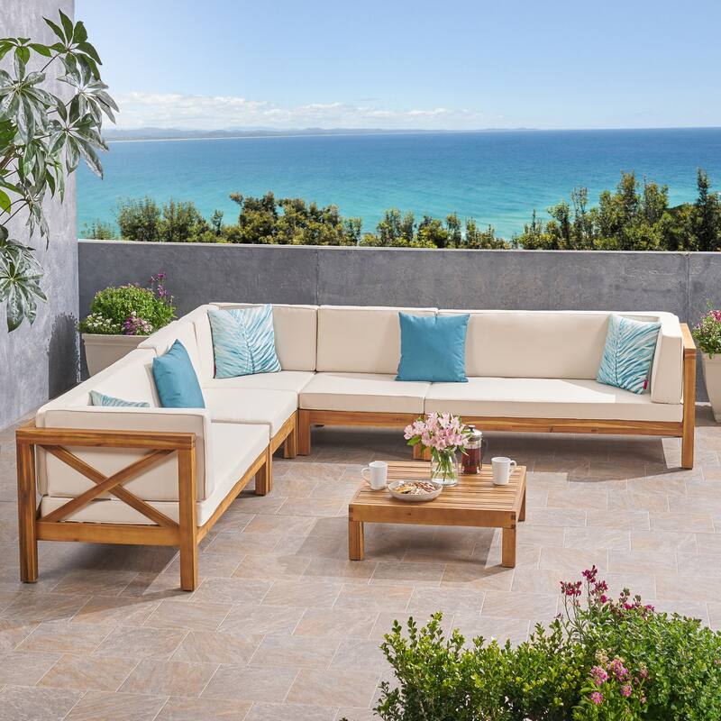 Brava 7-Seater Wood Sectional Sofa Set by Christopher Knight Home