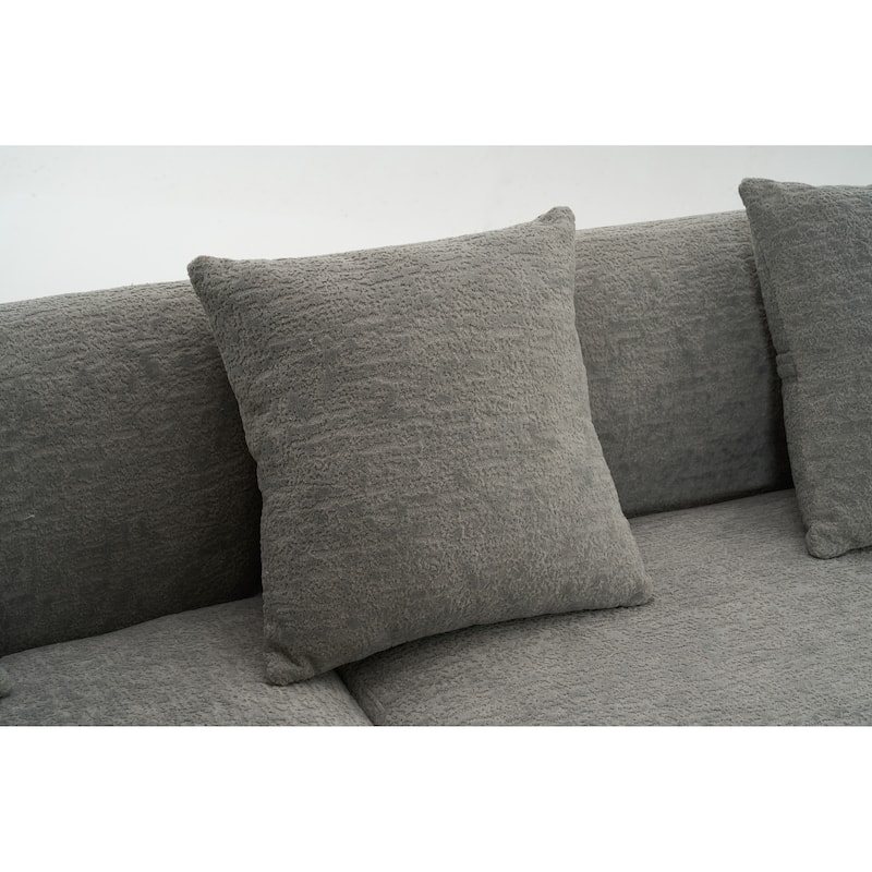 98.4" Chenille L-Shaped 3-Seater Sofa with Chaise Lounge and 4 Pillows