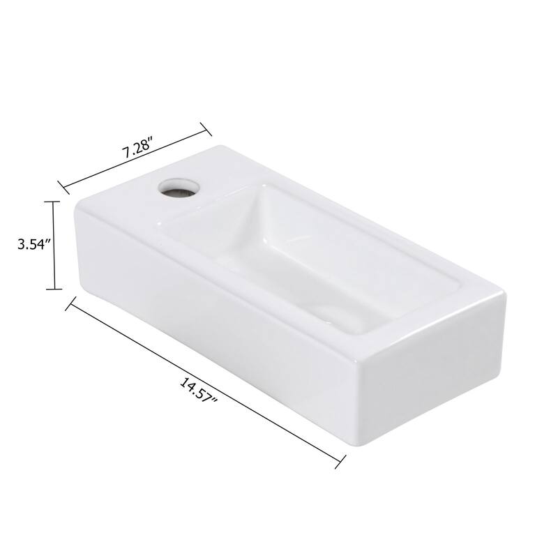 Lordear 14.5 inch White Rectangular Ceramic Wall Hung Sink with Side Faucet Mount