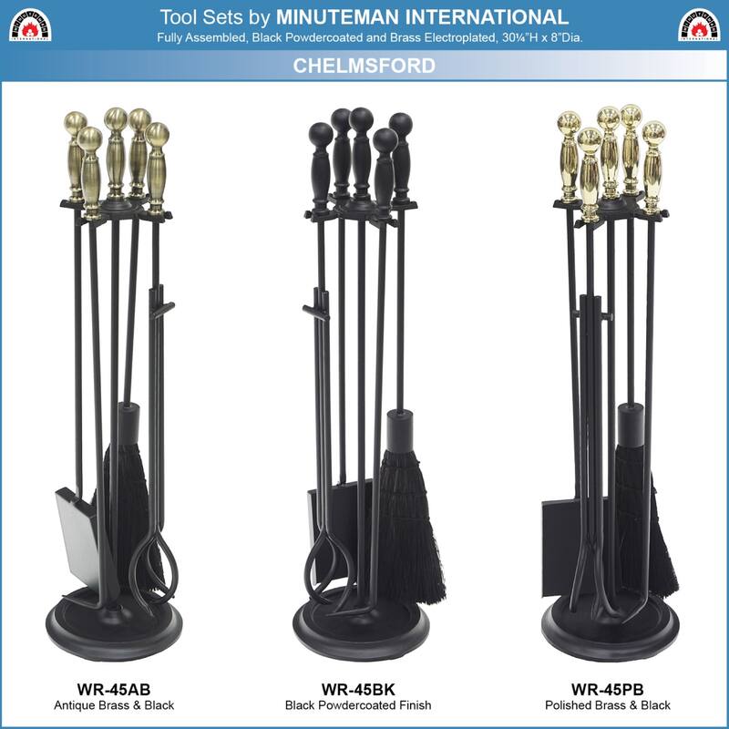 Achla Designs Chelmsford Fireplace Set of 4 Tools, 30.25 Inch Tall, Antique Brass and Black