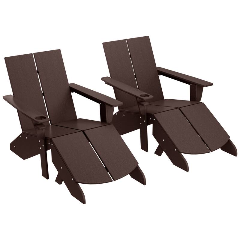 Coastin Modern Poly Adirondack Chair With Ottoman (Set of 2) - Dark Brown