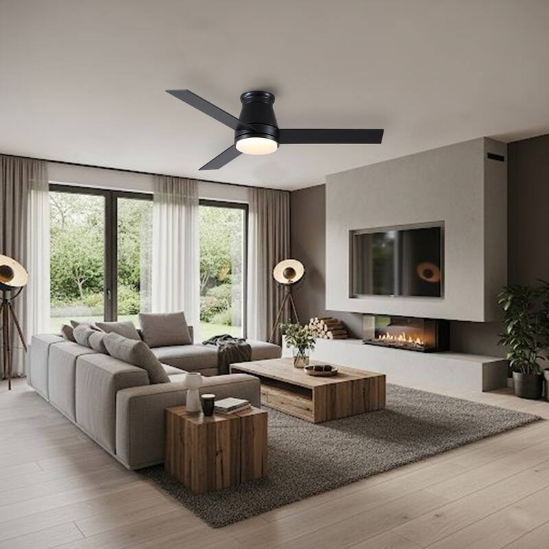 48" Black Lowe Profile Ceiling Fan with Light - Black,Brown