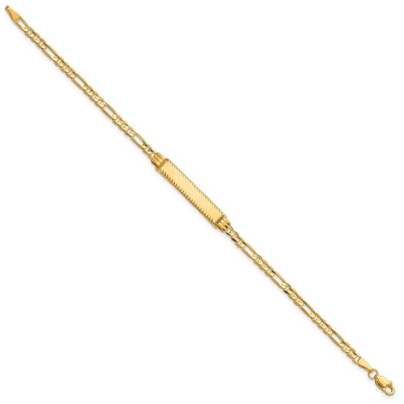 Curata 14k Yellow Gold 3mm Diamond-cut Figaro Link ID Bracelet Options: 7" 8"