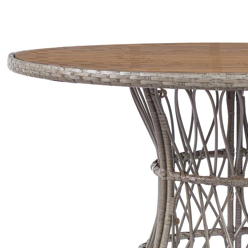 Christopher Knight Home - Estra Outdoor Round Acacia Wood Woven Dining Table with Wicker Pedestal Base, for 4 - 6 Seating