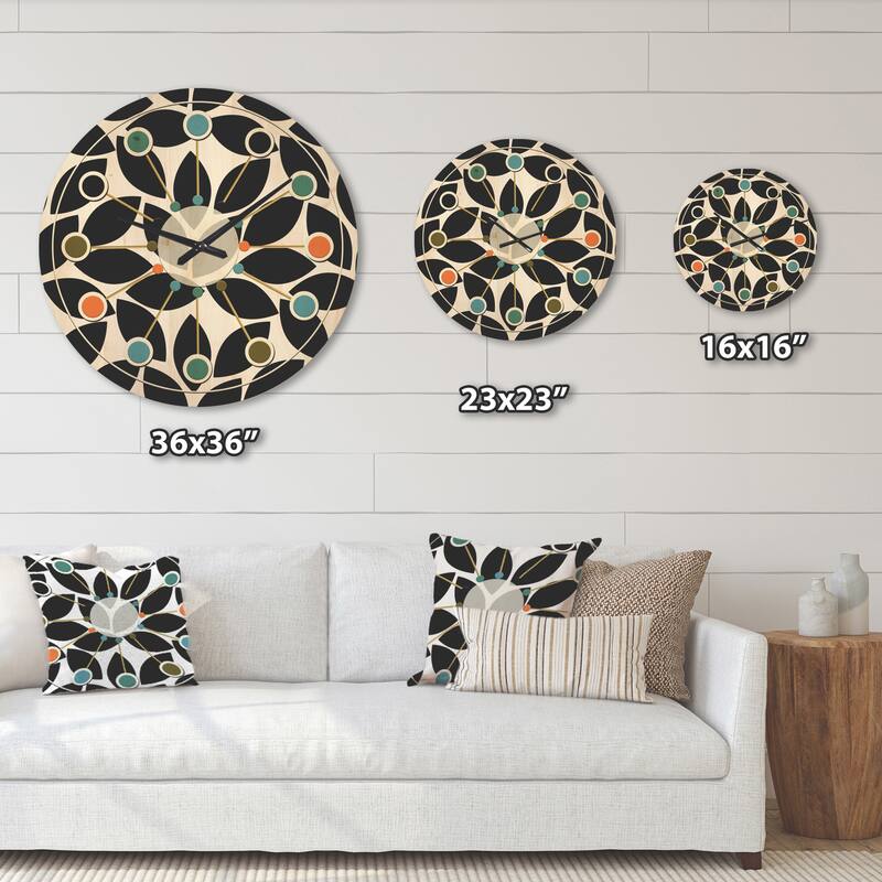 Designart 'Monochrome Geometric Pattern XII' Mid-Century Modern Wood Wall Clock