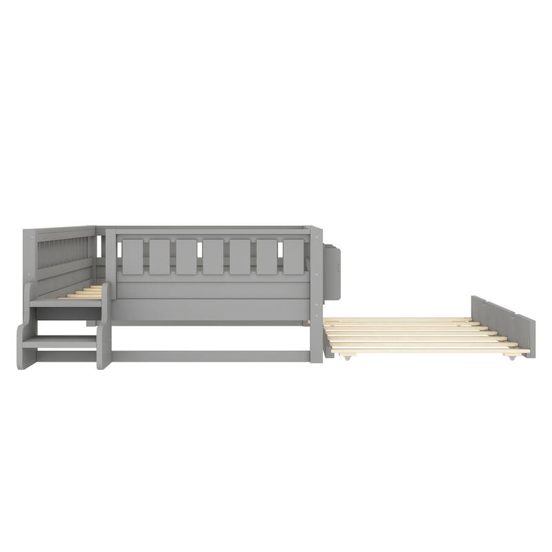 Full with Built-in Bookshelves and Small Staircase, High-Quality Safety Rails, and Trundle